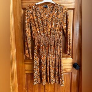 J. Jill Orange Floral Long Sleeve Dress
